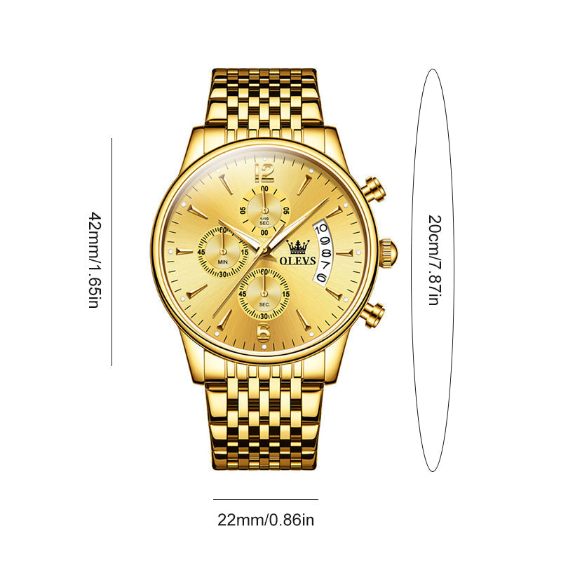 BowLift | Luxury Gold Three-Eye Chronograph Dial Automatic Mechanical Watch