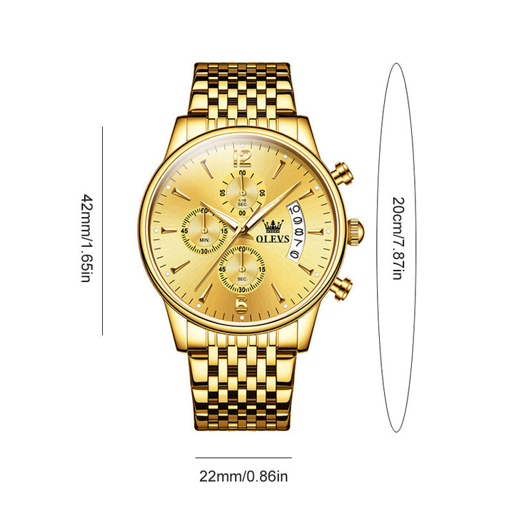 BowLift | Luxury Gold Three-Eye Chronograph Dial Automatic Mechanical Watch