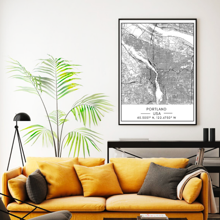 Portland City Map - Canvas Wall Art Painting | Bowlift