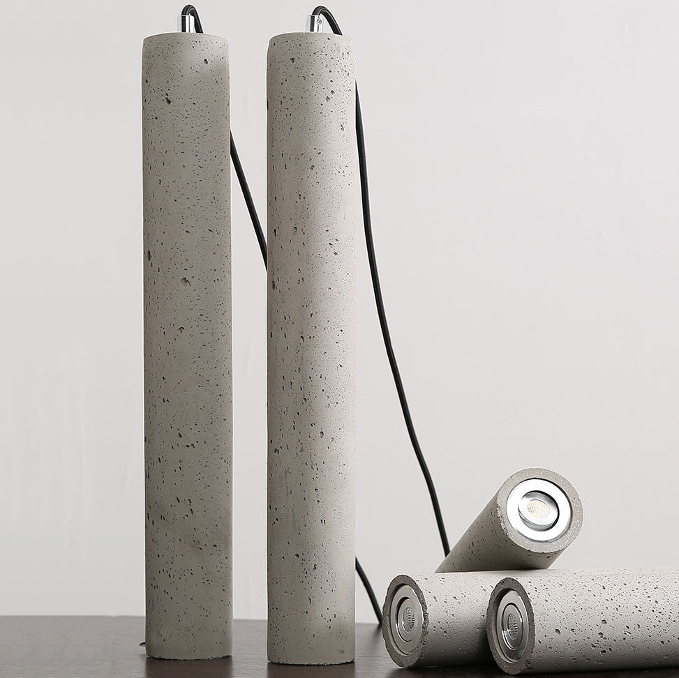 BowLift | StoneCast Industrial Cylinder Pendant Light made of Concrete | 1 Light | Smooth or Rough Surface