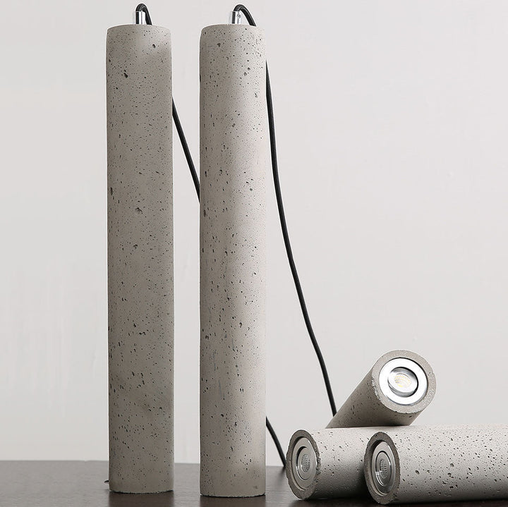 BowLift | StoneCast Industrial Cylinder Pendant Light made of Concrete | 1 Light | Smooth or Rough Surface