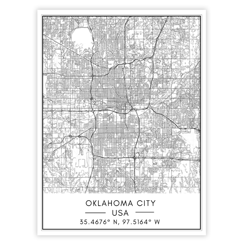Oklahoma City Map - Canvas Wall Art Painting | Bowlift