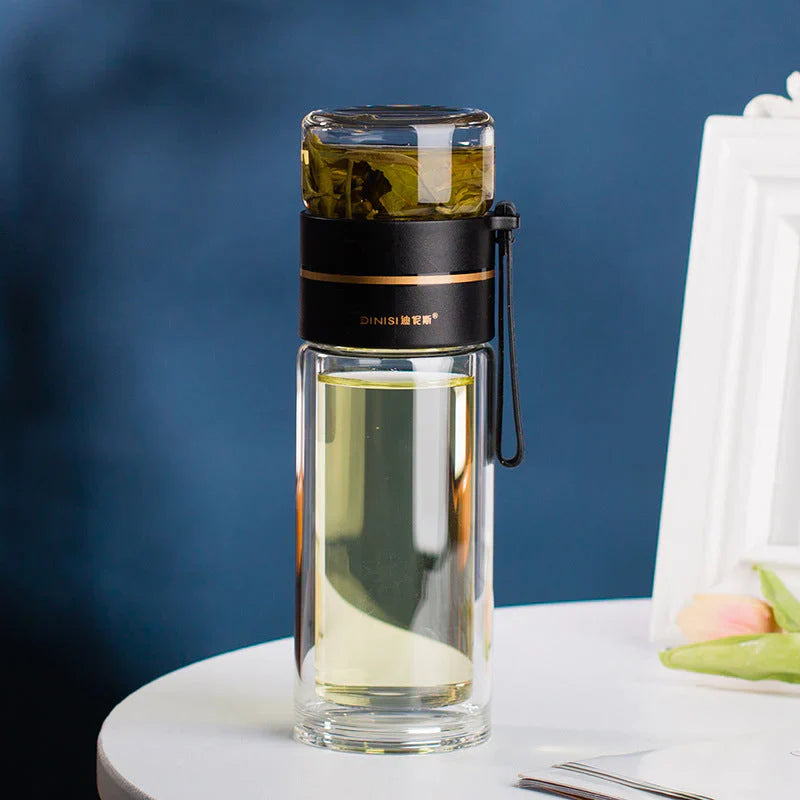 BowLift | Double-walled glass bottle with tea strainer and infuser