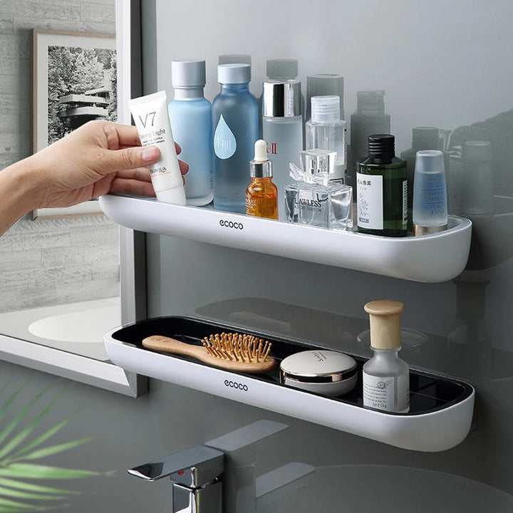 Wall-mounted shower shelf without drilling – With towel holder & drainage holes | Bowlift