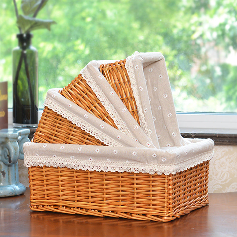 Women storage basket made of woven material with elegant fabric lining Bowlift
