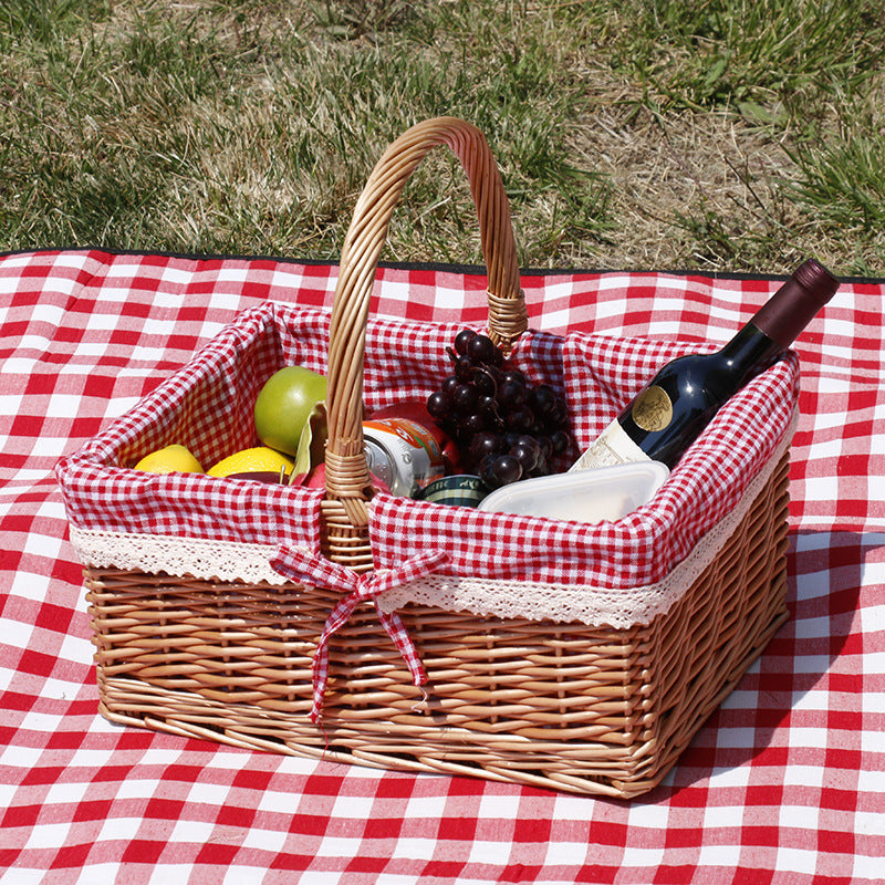 Women braided storage basket with checkered lining Bowlift