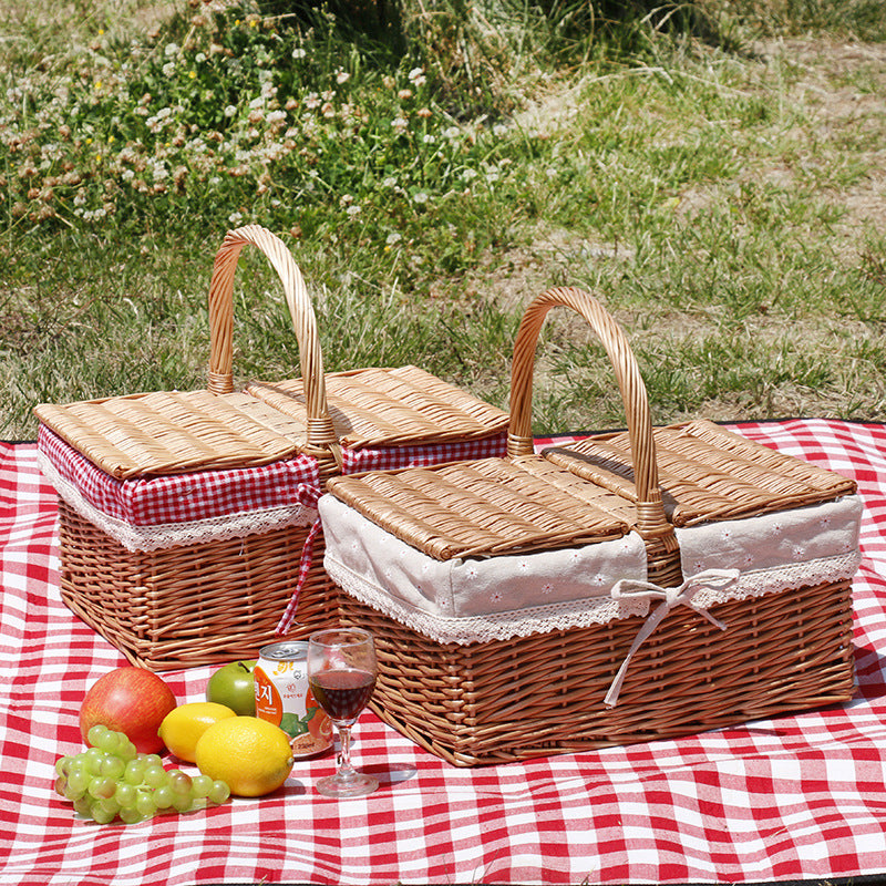 Women braided storage basket with checkered lining Bowlift