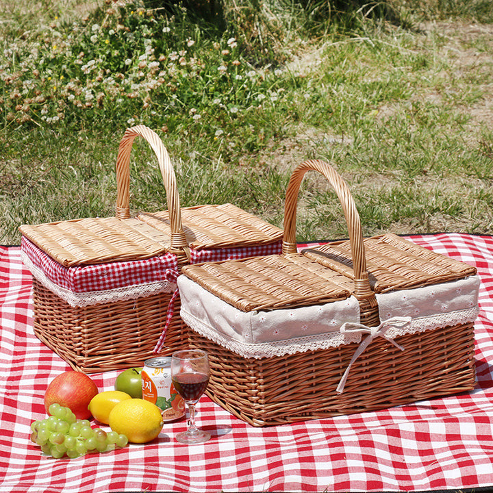 Women braided storage basket with checkered lining Bowlift