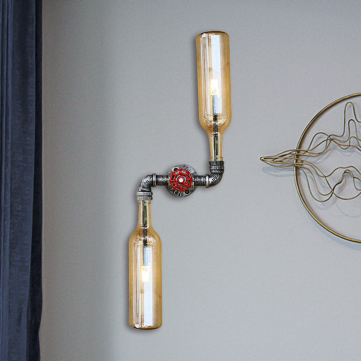 BowLift | Glass Gray/Blue Wall Light Wine Bottle 2 Lights Industrial Style Wall Mount Light for Living Room