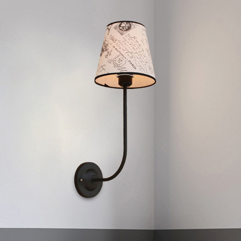 BowLift | Vintage Conical Wall Lamp 1 Head Fabric and Metal Wall Mount Fixture with Curved Arm in White