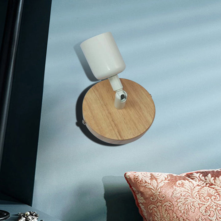 BowLift | Simple Style Round Back Wall Light 1 Head Wood and Metal Wall Lamp in White for Nightstand