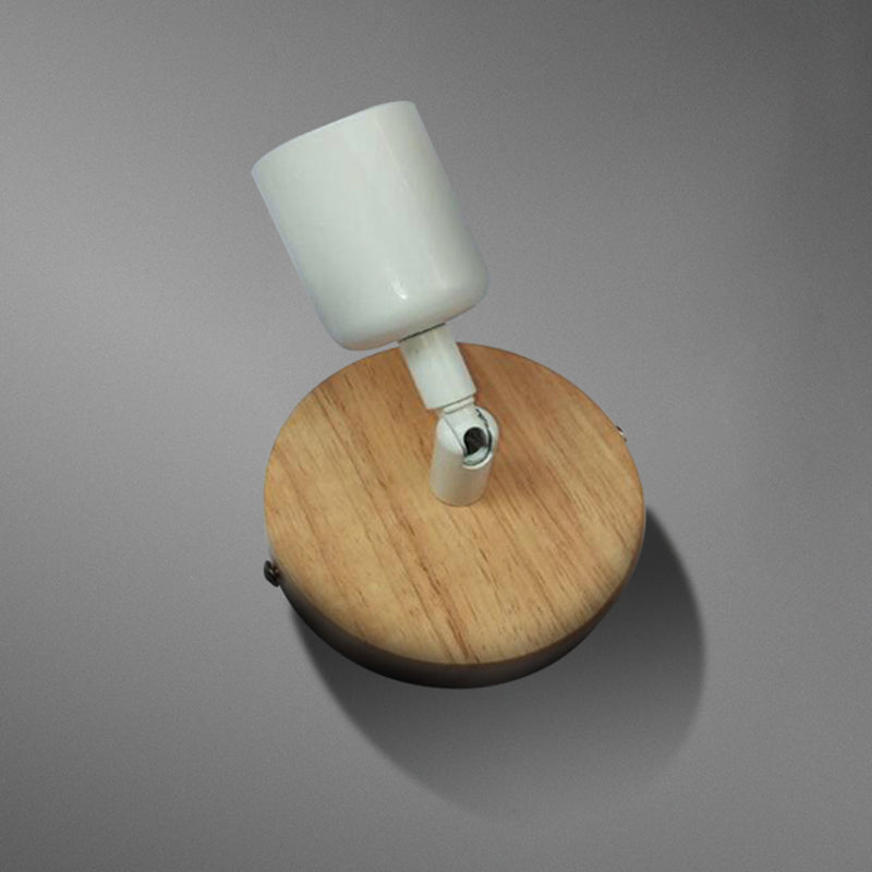 BowLift | Simple Style Round Back Wall Light 1 Head Wood and Metal Wall Lamp in White for Nightstand