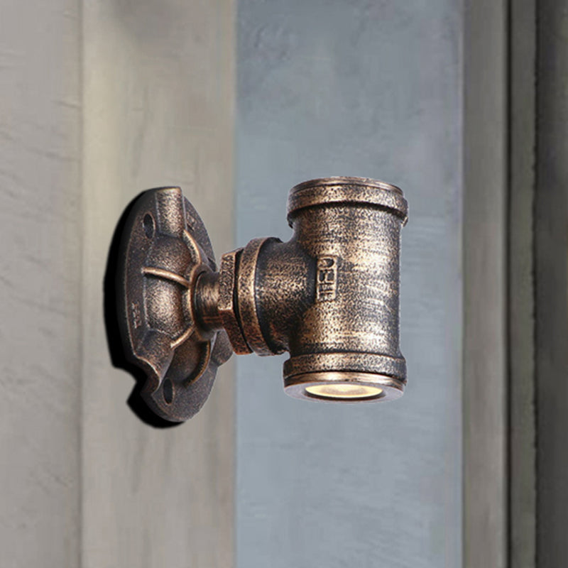 BowLift | Antique style pipe wall lighting fixture 1 light wrought iron wall mount fixture in bronze for hallway