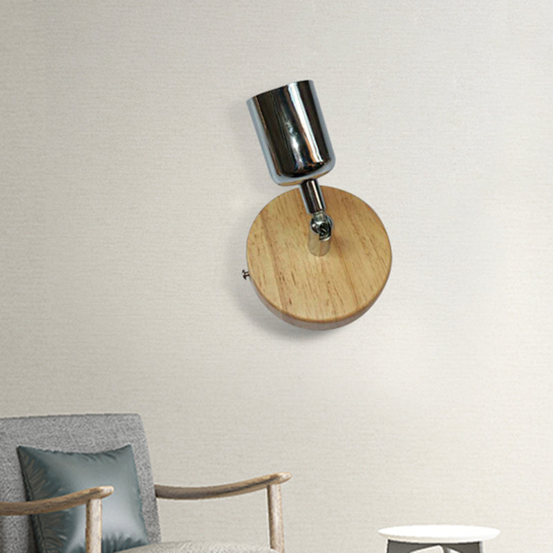 BowLift | Head-shaped metal wall lamp Lodge 1 light living room wall-mounted fixture with round wooden backplate in silver/gold