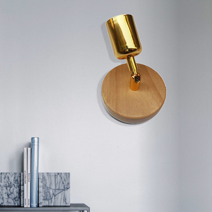 BowLift | Head-shaped metal wall lamp Lodge 1 light living room wall-mounted fixture with round wooden backplate in silver/gold