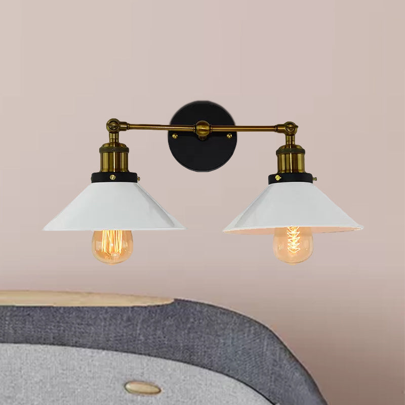 BowLift | 2 heads wall light industrial stylish tapered shade metal wall sconces lighting in black/white for living room
