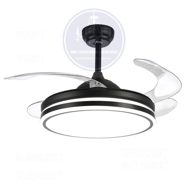 Modern Retractable Ceiling Fan Light-Black | Bowlift