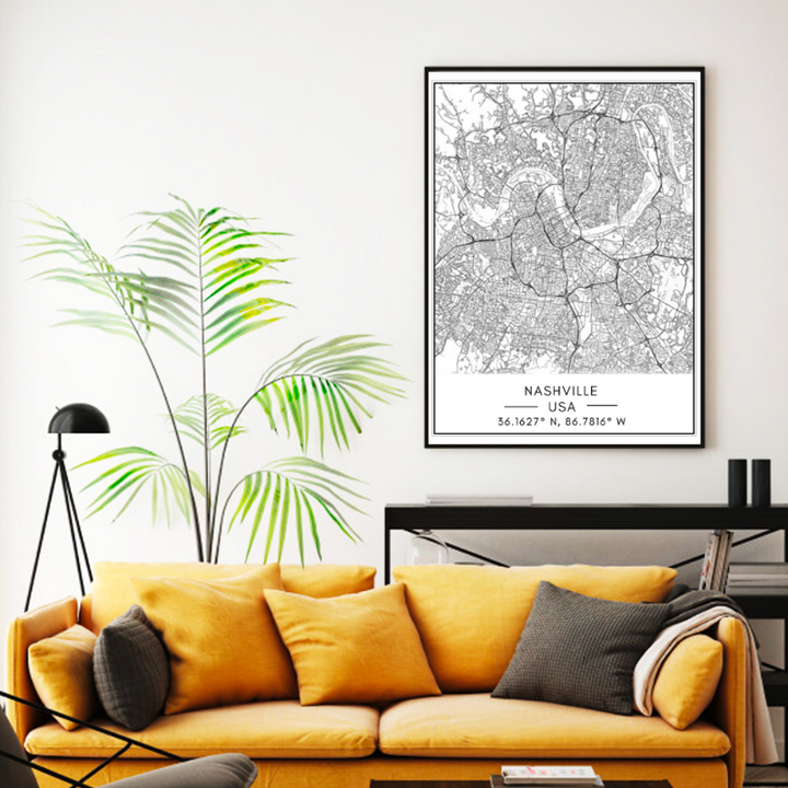 Nashville City Map - Canvas Wall Art Painting | Bowlift