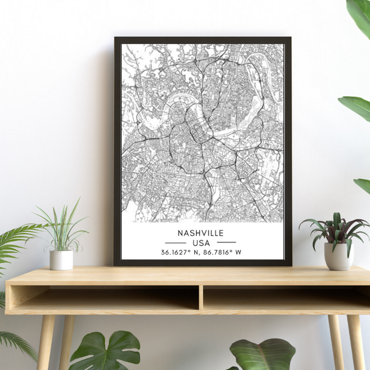 Nashville City Map - Canvas Wall Art Painting | Bowlift