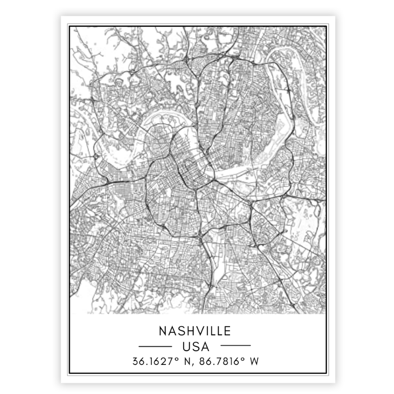 Nashville City Map - Canvas Wall Art Painting | Bowlift