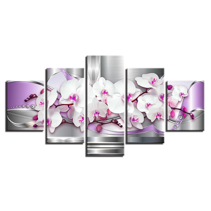 5 Piece Pink Hue White Flower - Canvas Wall Art Painting | Bowlift