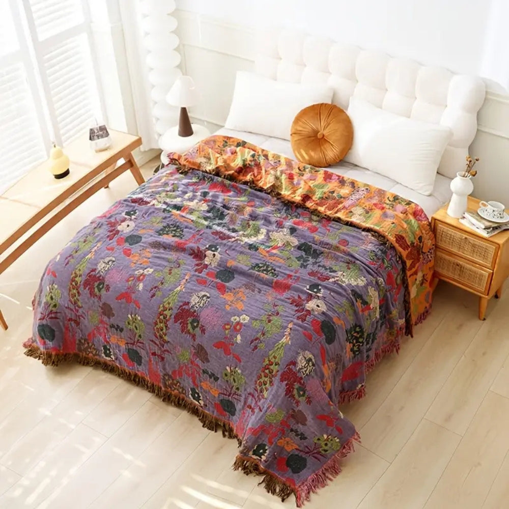BowLift | Botanic Floral Cotton Tassel Blanket