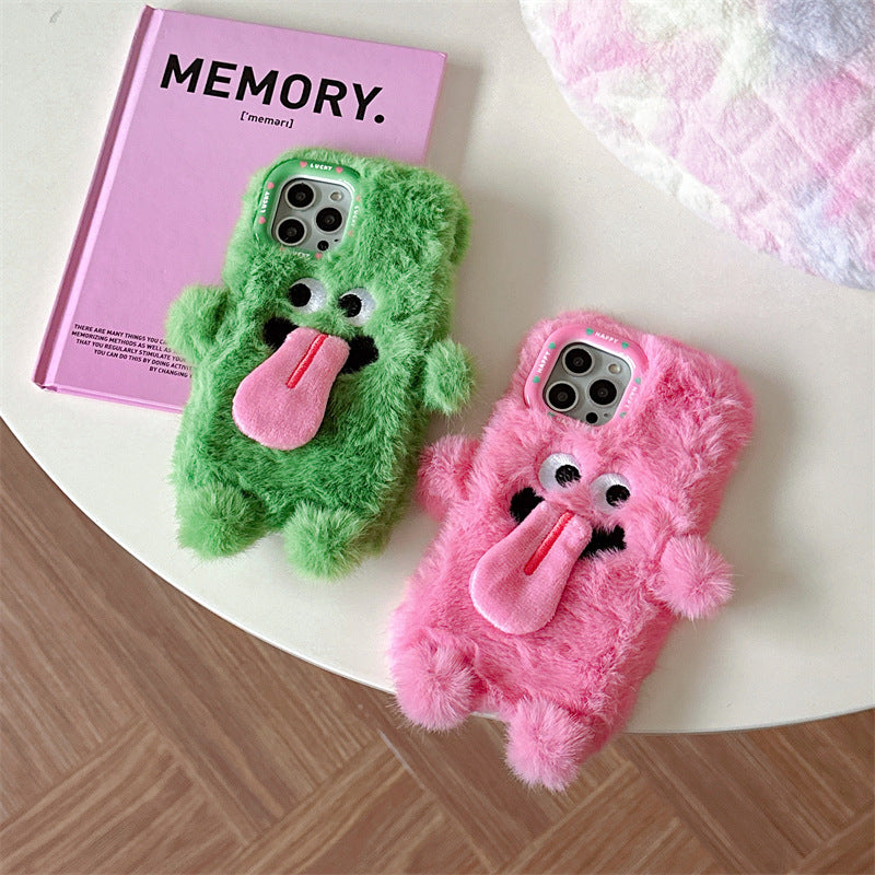 BowLift | Funny Tongue Sticking Out Plush Phone Case For iPhone