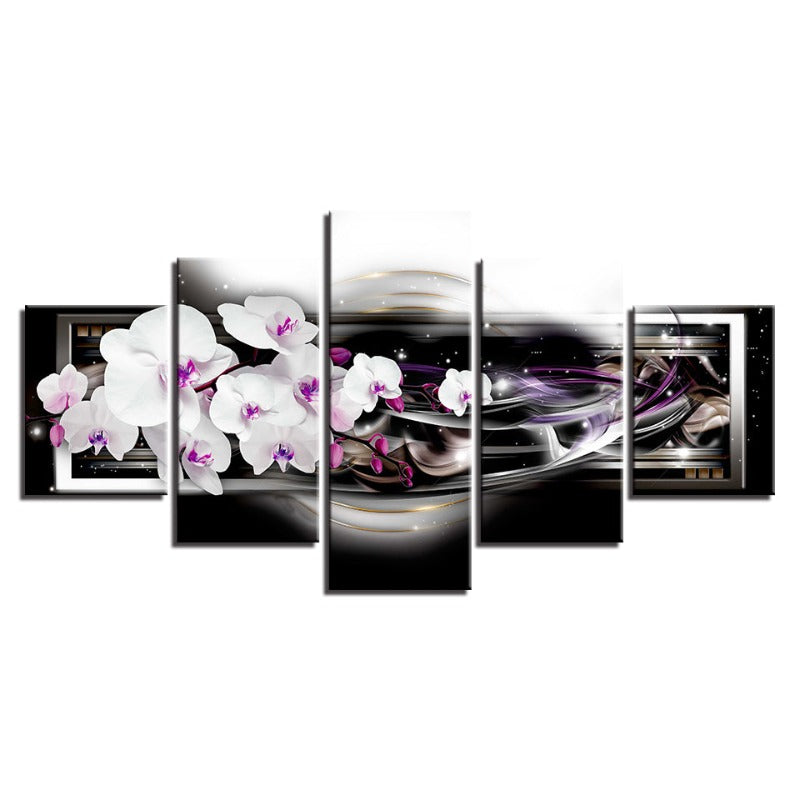 5 Piece Purple Hue White Flower - Canvas Wall Art Painting | Bowlift