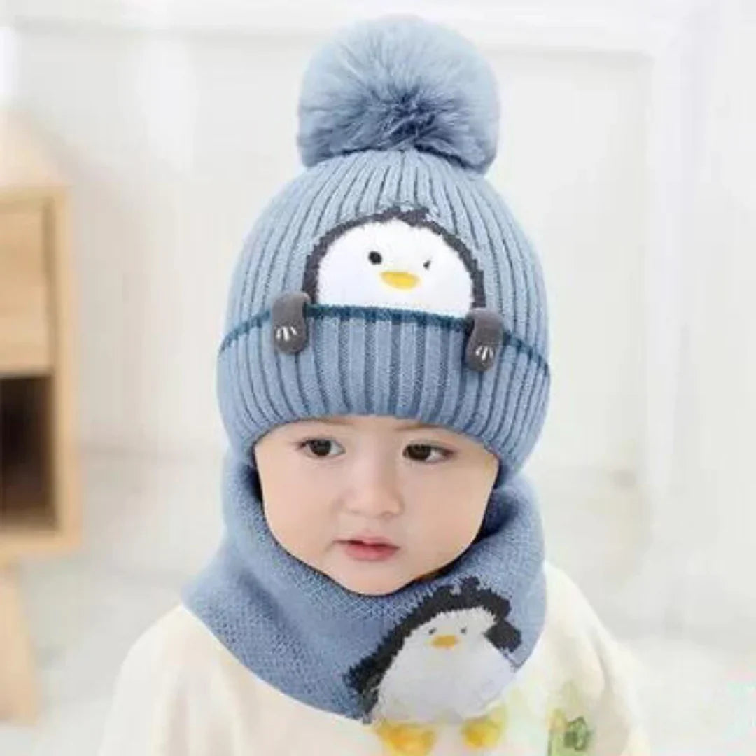 BowLift | Warm Penguin Look – Knit Beanie & Scarf Set for Kids