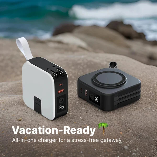 BowLift | TravelBank | Portable 5-in-1 Wall Charger | Wireless Charging, Power Bank & Multi-Device Charging