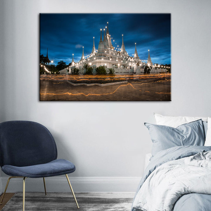 Beautiful Temple Night Time - Canvas Wall Art Painting | Bowlift