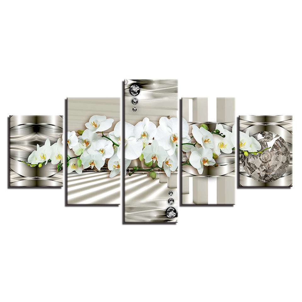 Modern White Orchids 5 Piece - Canvas Wall Art Painting | Bowlift
