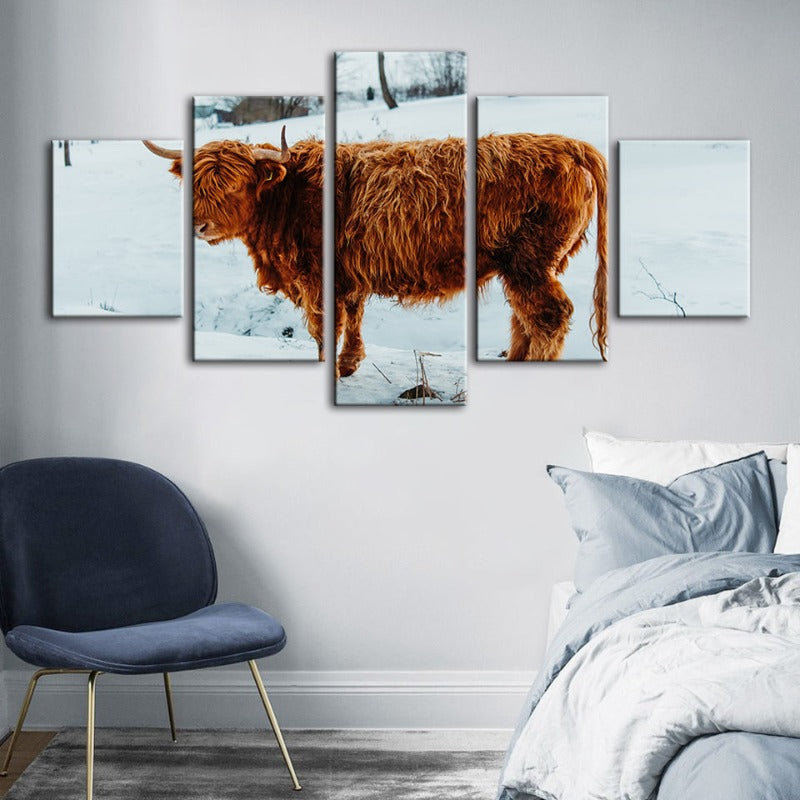 5 Piece Curly Haired Cow - Canvas Wall Art Painting | Bowlift