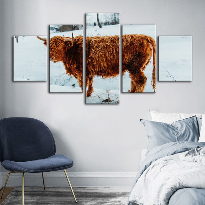 5 Piece Curly Haired Cow - Canvas Wall Art Painting | Bowlift