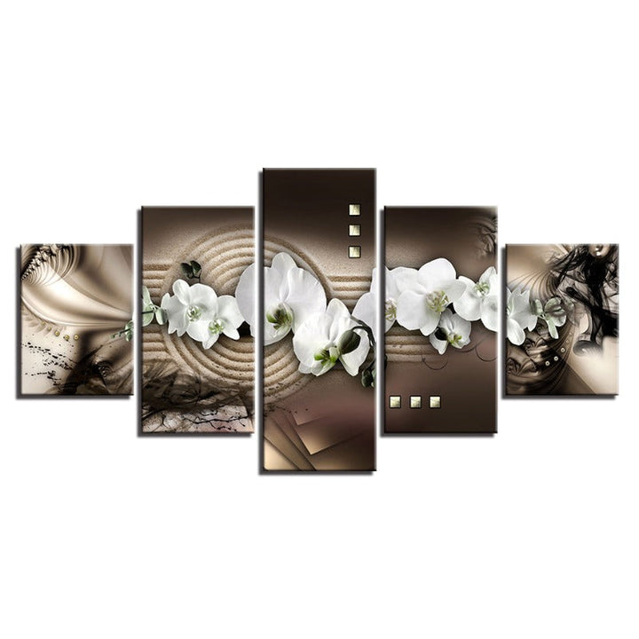 5 Piece Abstract White Flower - Canvas Wall Art Painting | Bowlift