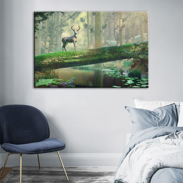 Enchanted Forest Deer - Canvas Wall Art Painting | Bowlift