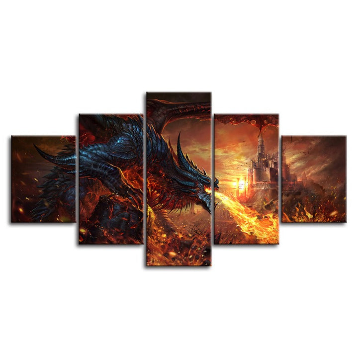 Dragon And Castle - 5 Piece Canvas Wall Art Painting | Bowlift