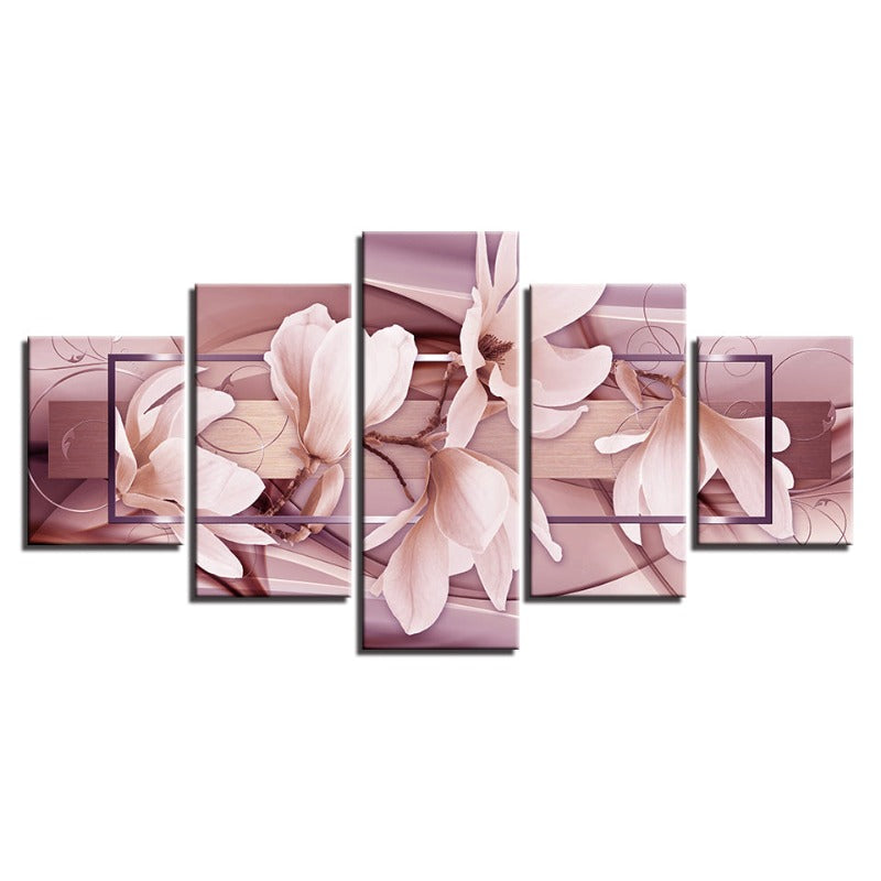 5 Piece Light Pink Flower - Canvas Wall Art Painting | Bowlift