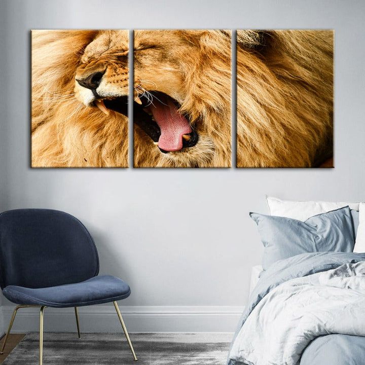 Enraged Lion's Roar-Canvas Wall Art Painting 3 Pieces | Bowlift