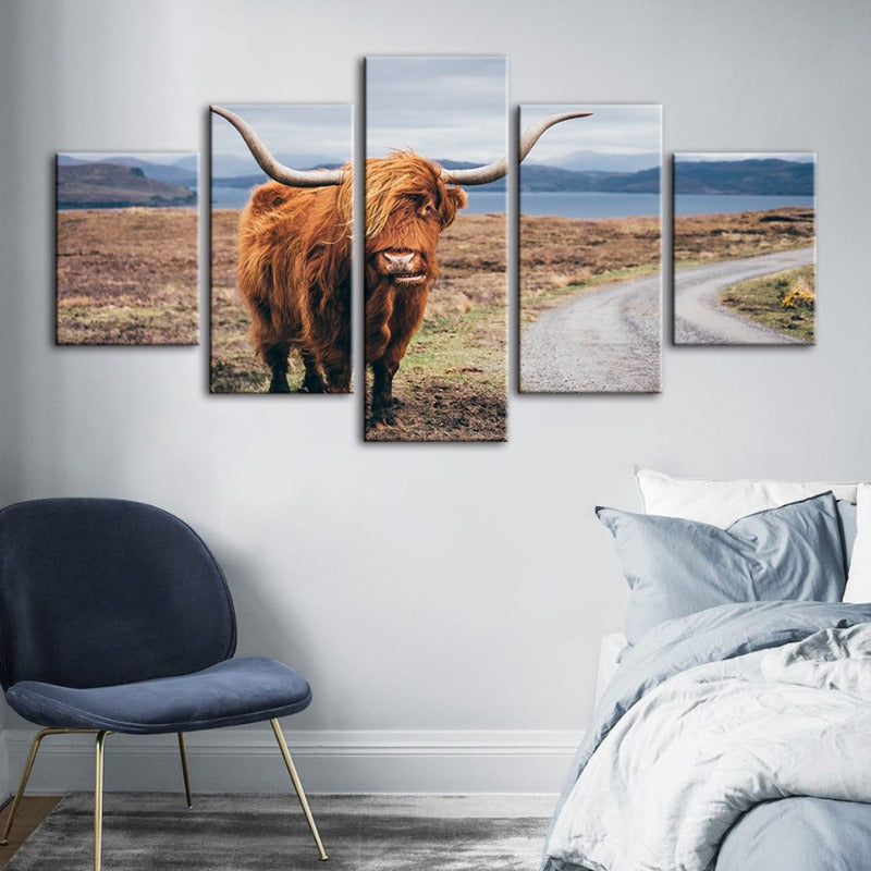 5 Piece Beautiful Brown Cow - Canvas Wall Art Painting | Bowlift