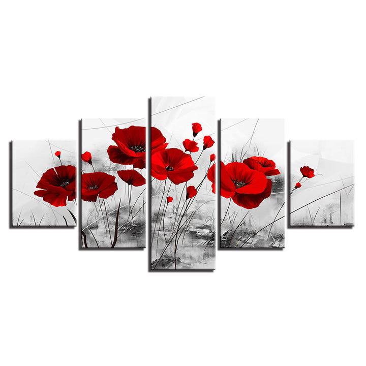 Bold Red Poppies 5 Piece - Canvas Wall Art Painting | Bowlift