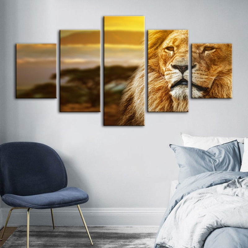 5 Piece Unamused Lion - Canvas Wall Art Painting | Bowlift