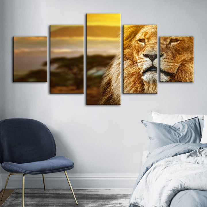 5 Piece Unamused Lion - Canvas Wall Art Painting | Bowlift