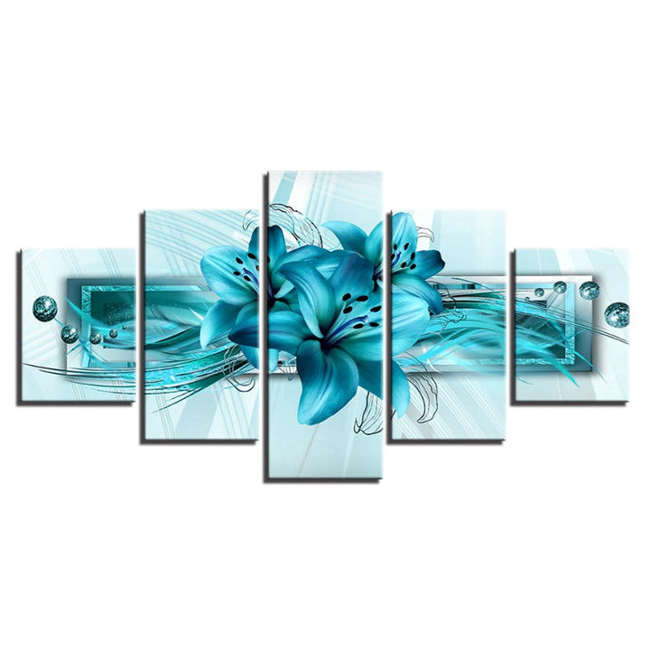 5 Piece Blue Tulip Flower - Canvas Wall Art Painting | Bowlift