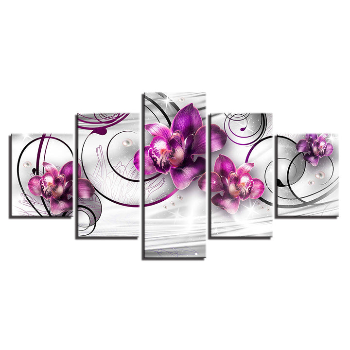 5 Piece White Background Purple Flower - Canvas Wall Art Painting | Bowlift