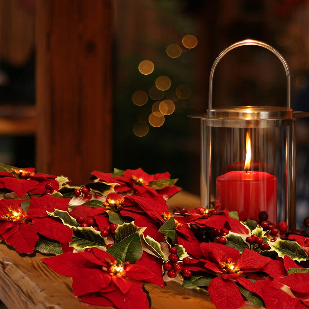 BowLift | Christmas Red Flower Fruit Faux Velvet Flower LED String Lights