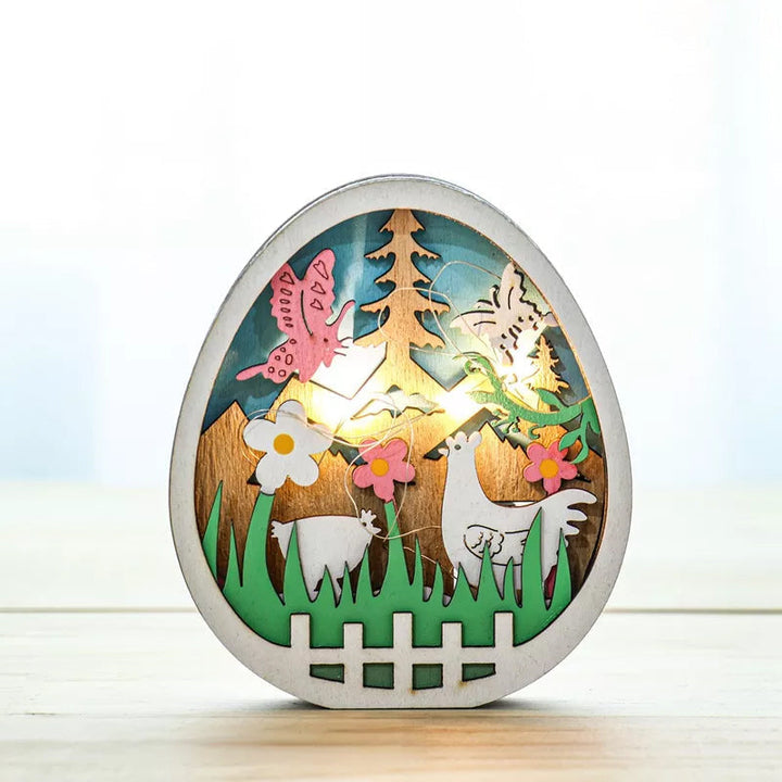 Easter Wooden Ornaments with LED Light Bunny Rabbit Tabletop Easter Decorations | Bowlift