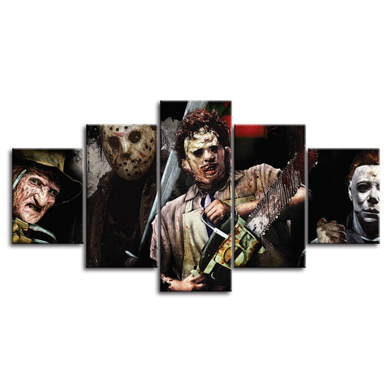 5 Piece Iconic Monster And Killers - Canvas Wall Art Painting | Bowlift