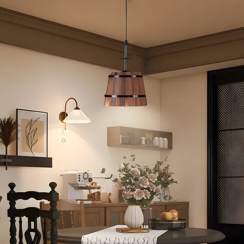BowLift | BucketGlow Pendant Light - Wooden Bucket Pendant Lamp for a Cozy Bar
