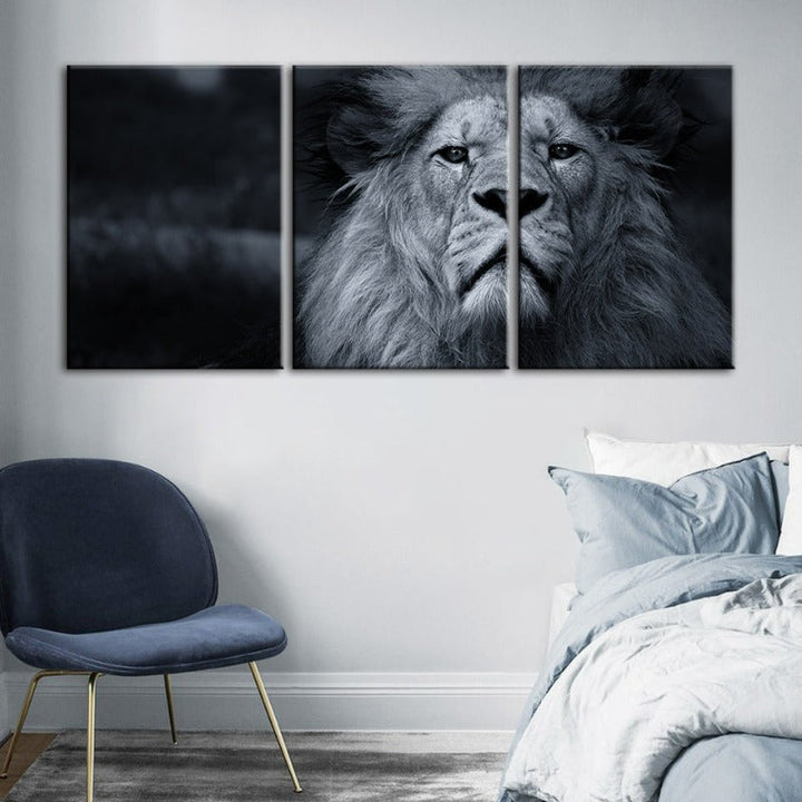 Grayscale Concerned Lion-Canvas Wall Art Painting 3 Pieces | Bowlift